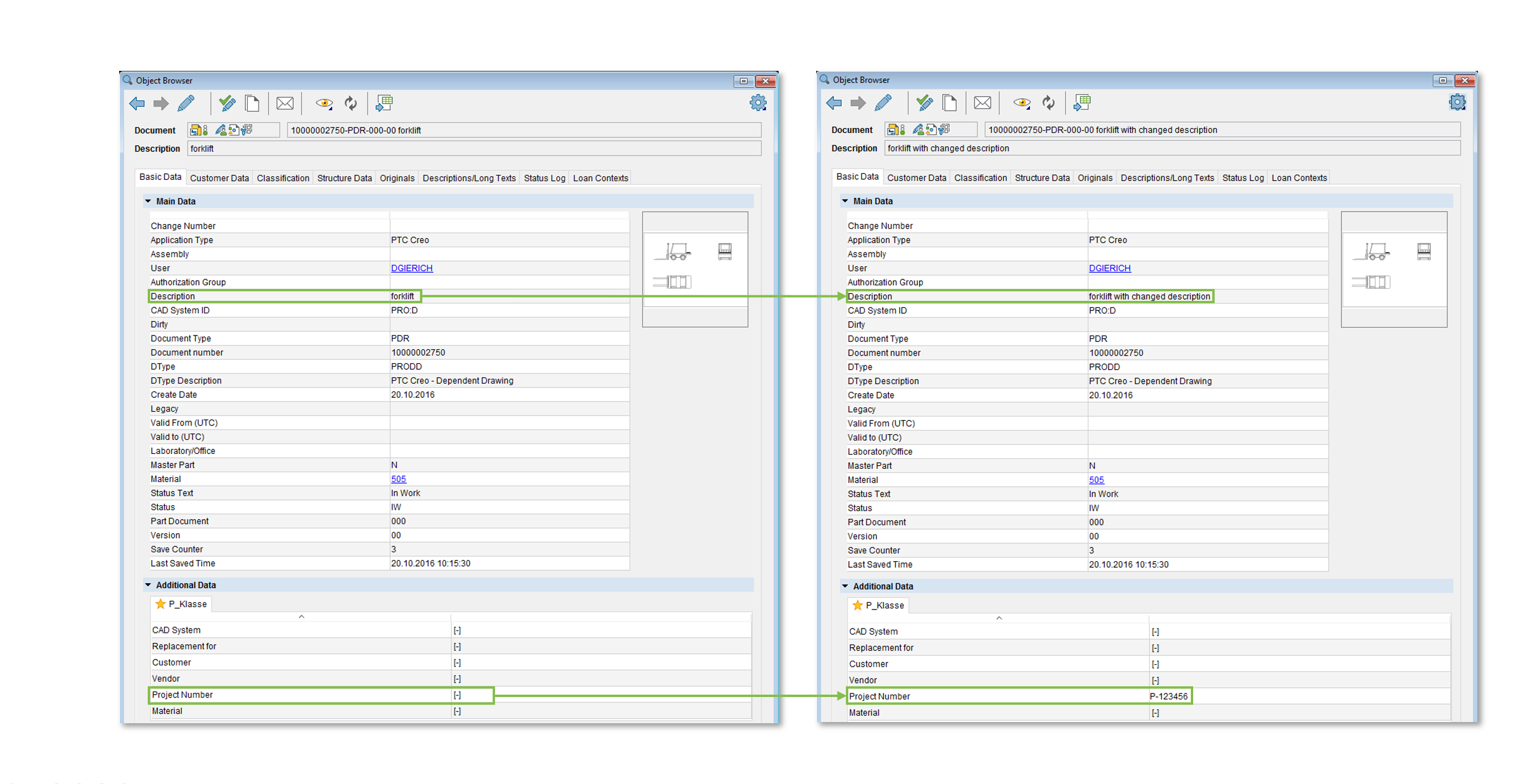 Screenshot of synchronizing updated SAP metadata into the drawing