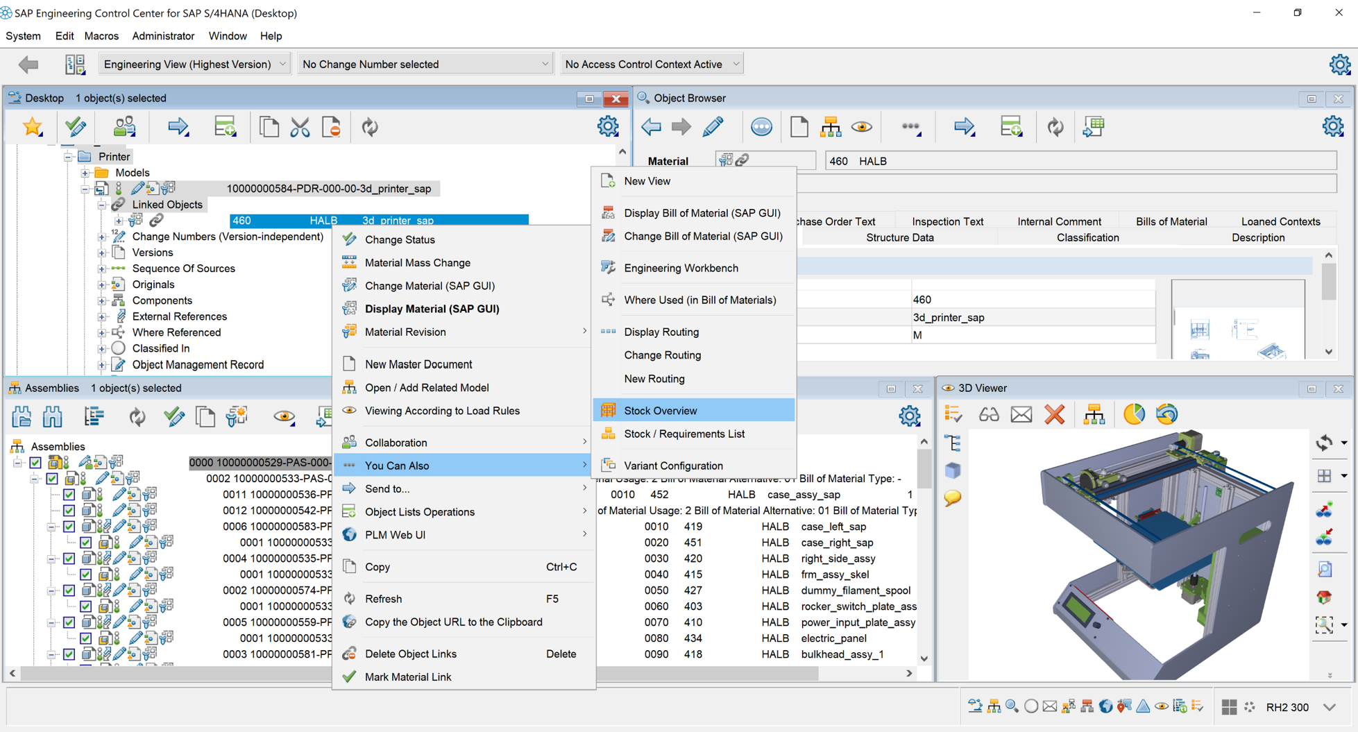 Object-specific context menu of the SAP Engineering Control Center