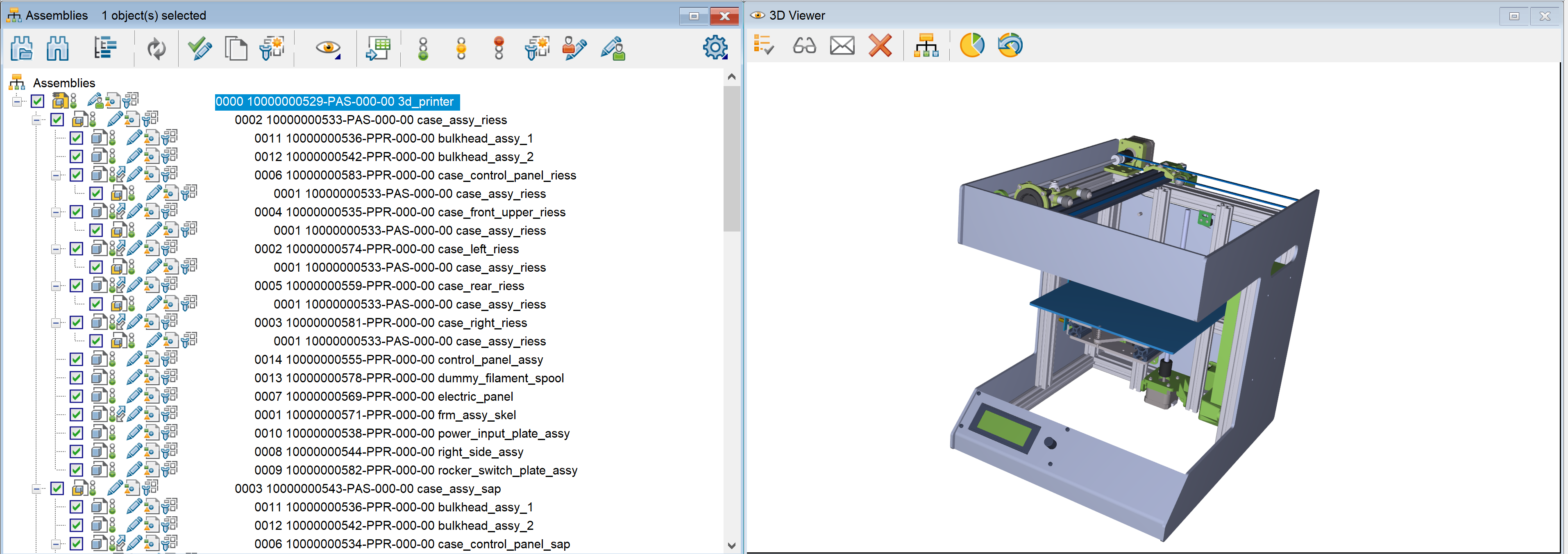 Combined view of Assembly window and SAP 3D Visual Enterprise Viewer
