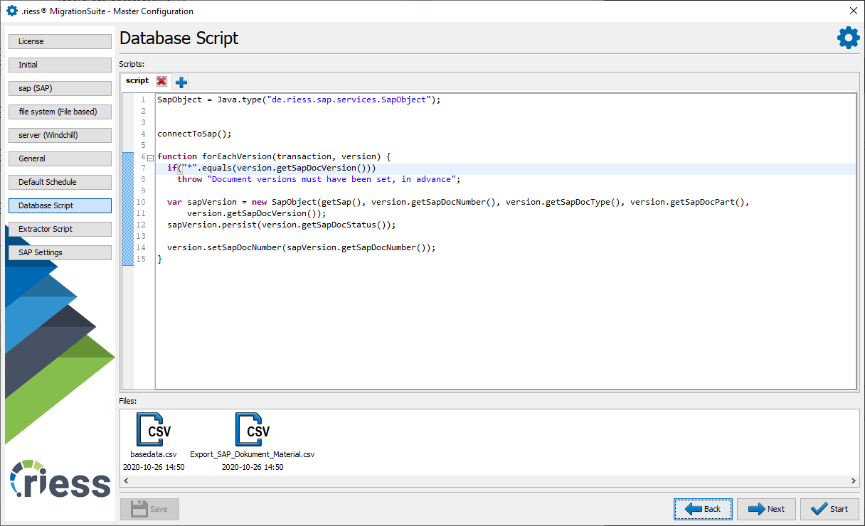 Screenshot customer specific enhancements or checks of the dataset