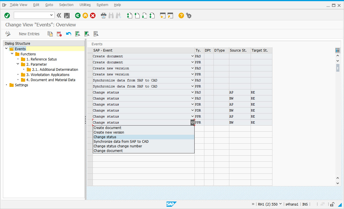 Screenshot: Mit SAP-Transaktion geöffnete, systemgeführte und ereignisabhängige Konfiguration
